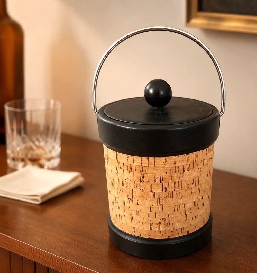 Vintage Kraftware NY Cork & Leather Ice Bucket – Mid Century Modern Barware EUC